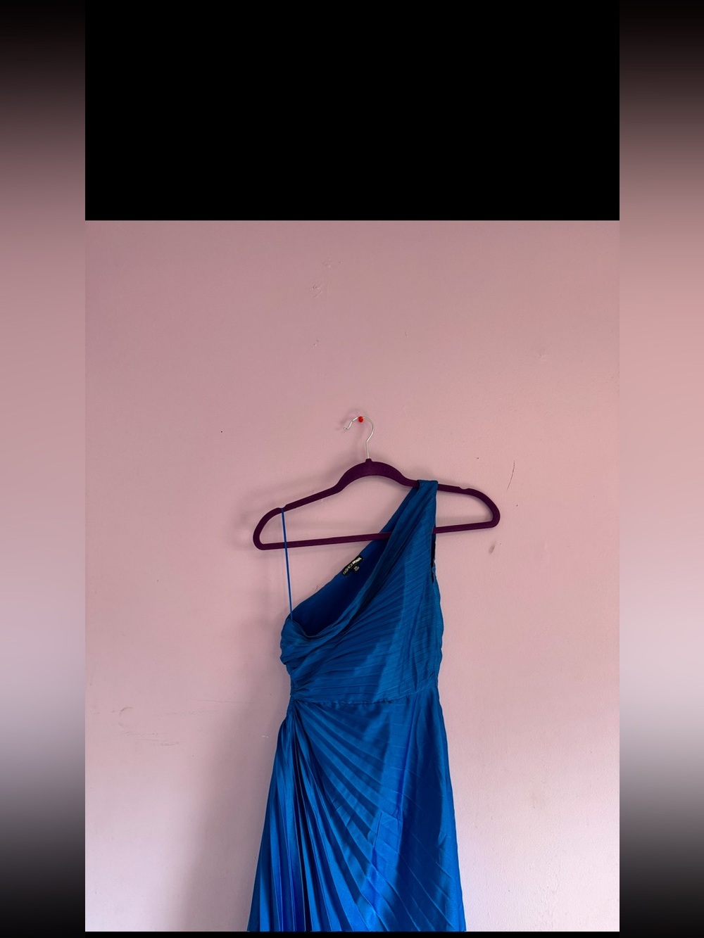One-Shoulder Blue Pleated Women’s Dress